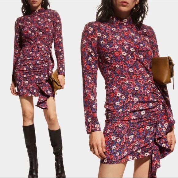 NWT Veronica Beard Louella Ruched Floral Mini Dress Stretch Silk Size 4 - Picture 1 of 16